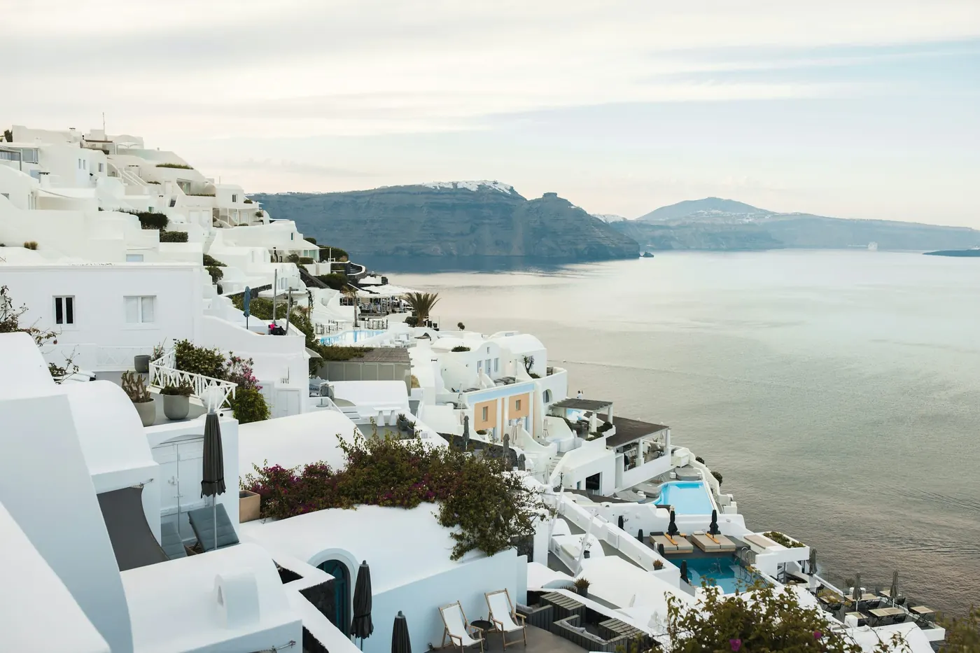 Whitewashed island homes overlooking the Aegean Sea